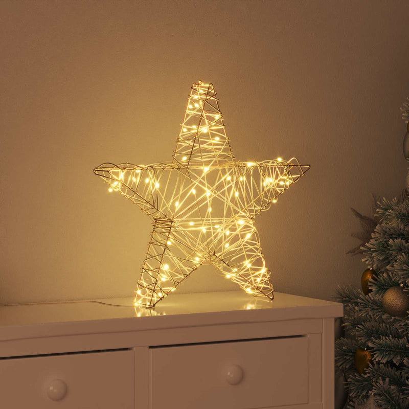 Load image into Gallery viewer, Vidaxl 3d ster met 50 led warmwit 55 x 52.5 x 9 cm rattan