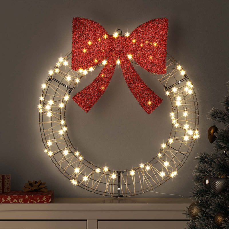 Load image into Gallery viewer, Vidaxl krans met 60 led warmwit 76 x 76 x 8 cm rattan