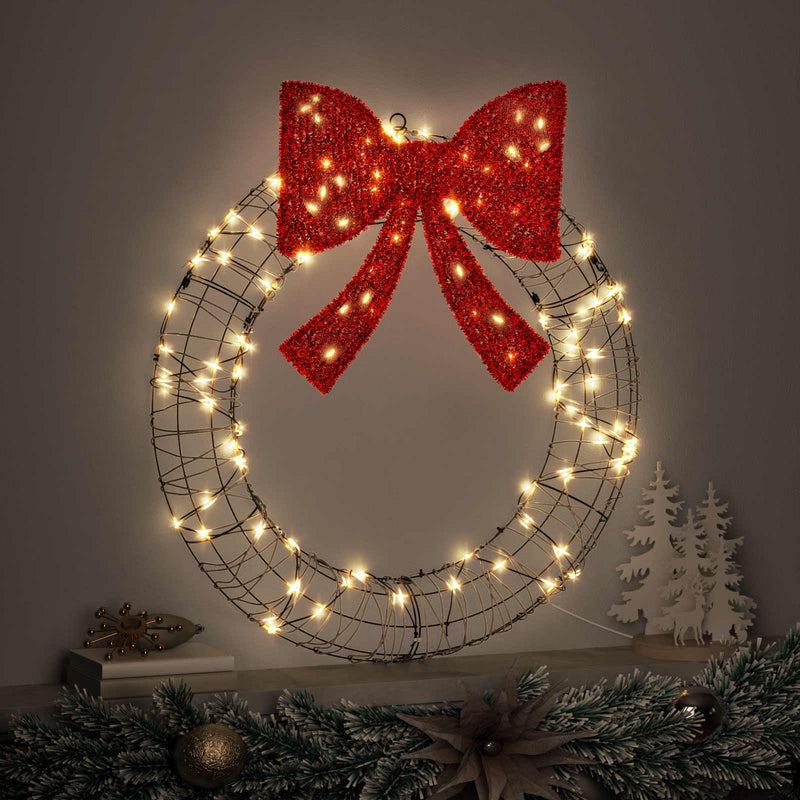Load image into Gallery viewer, Vidaxl krans met 60 led warmwit 76 x 76 x 8 cm rattan