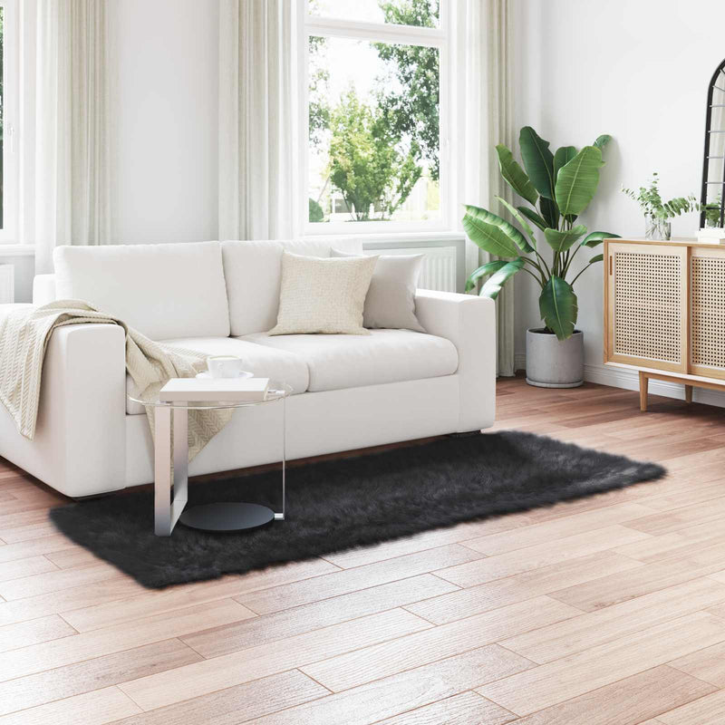 Load image into Gallery viewer, Vidaxl nep schapenvacht tapijt tafalla zwart 80 x 200 cm polyester