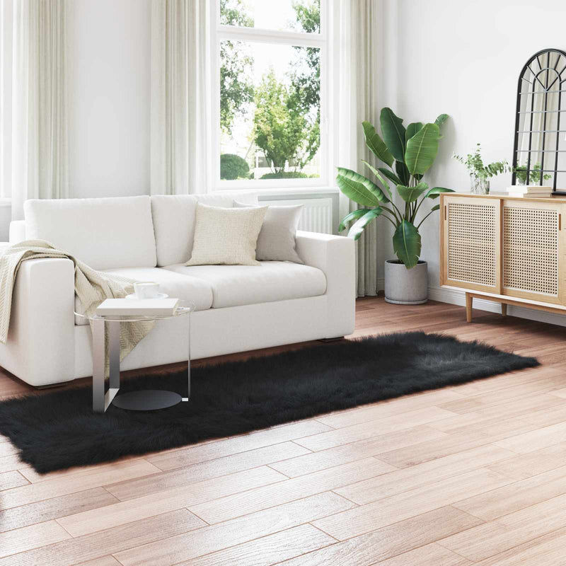 Load image into Gallery viewer, Vidaxl nep schapenvacht tapijt tafalla zwart 80 x 250 cm polyester