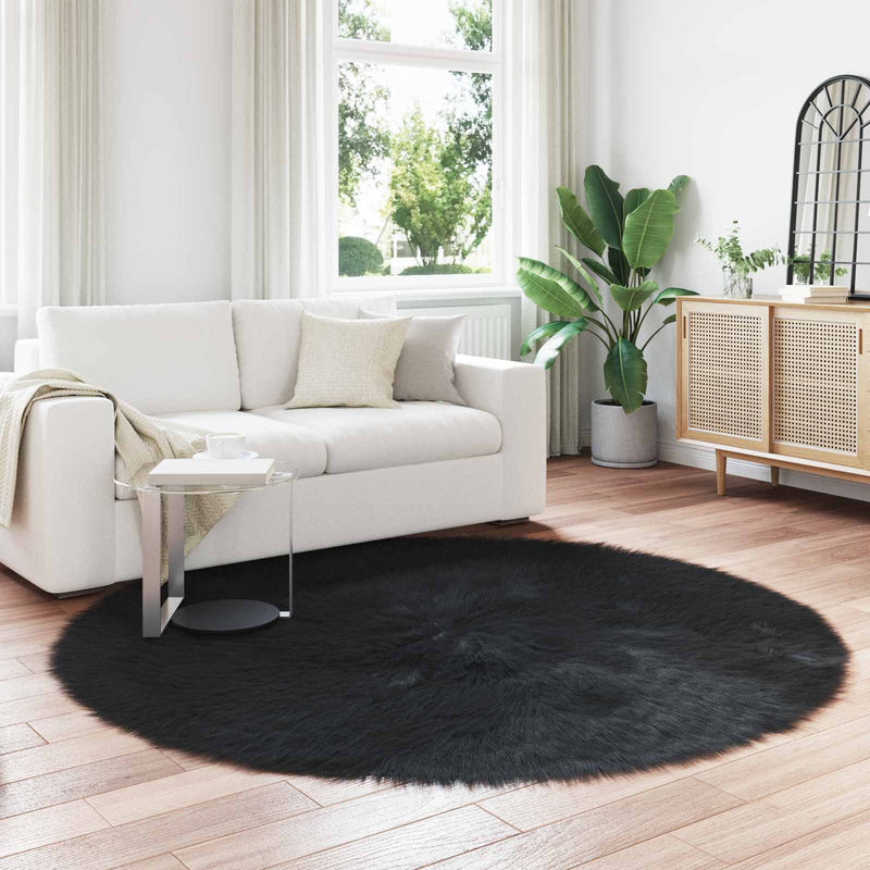 Load image into Gallery viewer, Vidaxl nep schapenvacht tapijt tafalla zwart ø 200 cm polyester