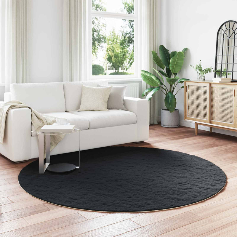 Load image into Gallery viewer, Vidaxl nep konijnenbont tapijt olite zwart ø 200 cm polyester