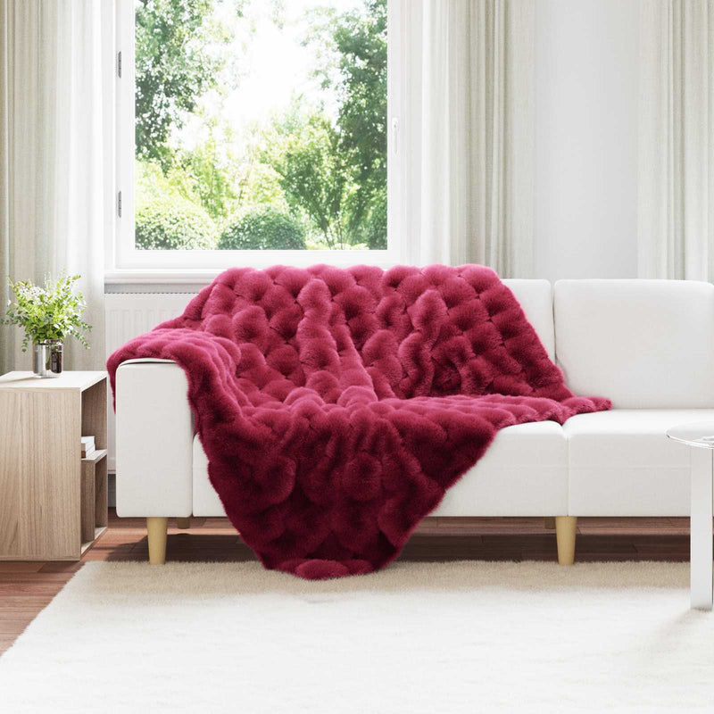 Load image into Gallery viewer, Vidaxl neppels konijnenbont deken olite 4 pcs bordeaux rood polyester