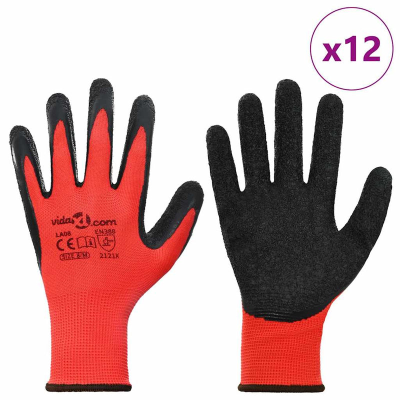 Load image into Gallery viewer, Vidaxl werkhandschoenen 12 pcs rood en zwart 8 m latexcoating