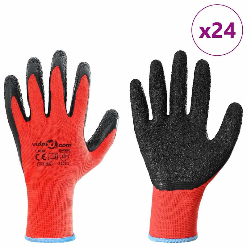 Load image into Gallery viewer, Vidaxl werkhandschoenen 24 pcs rood en zwart 9 l latexcoating