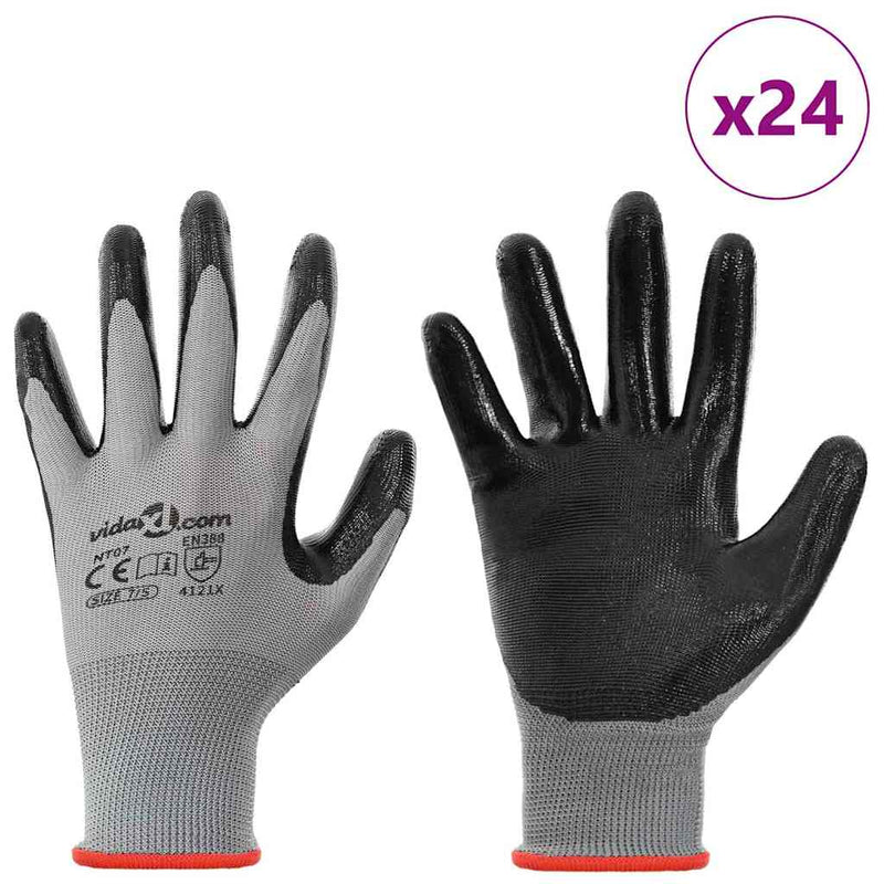 Load image into Gallery viewer, Vidaxl werkhandschoenen 24 pcs grijs en zwart 7 s polyester
