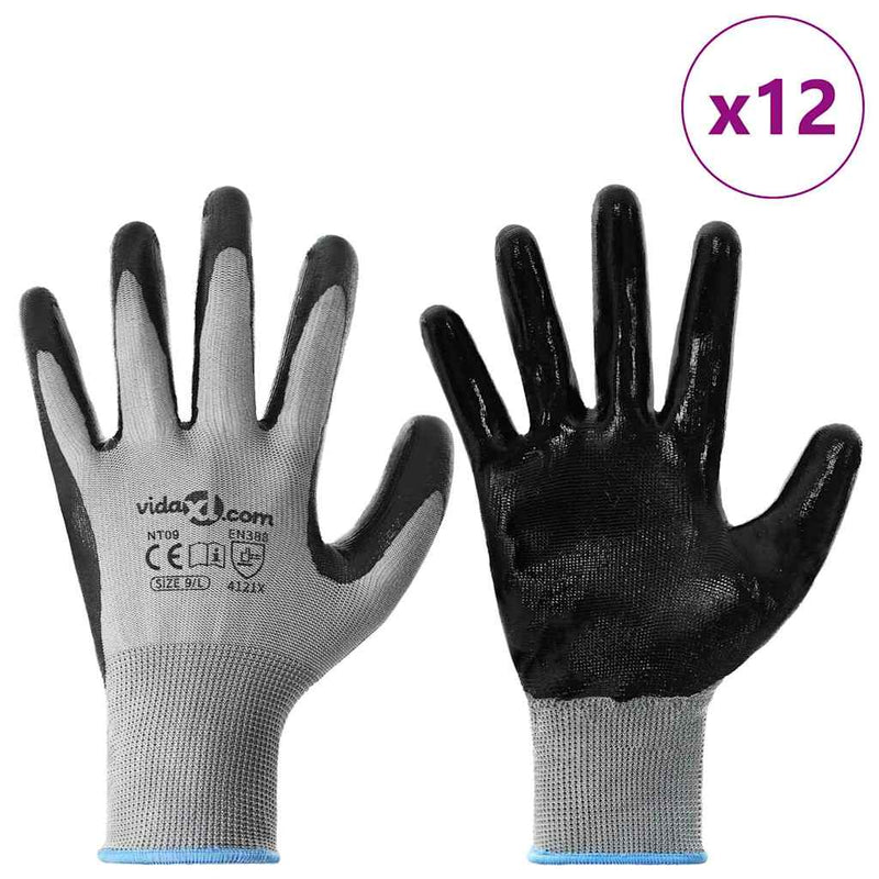 Load image into Gallery viewer, Vidaxl werkhandschoenen 12 pcs grijs en zwart 9 l polyester