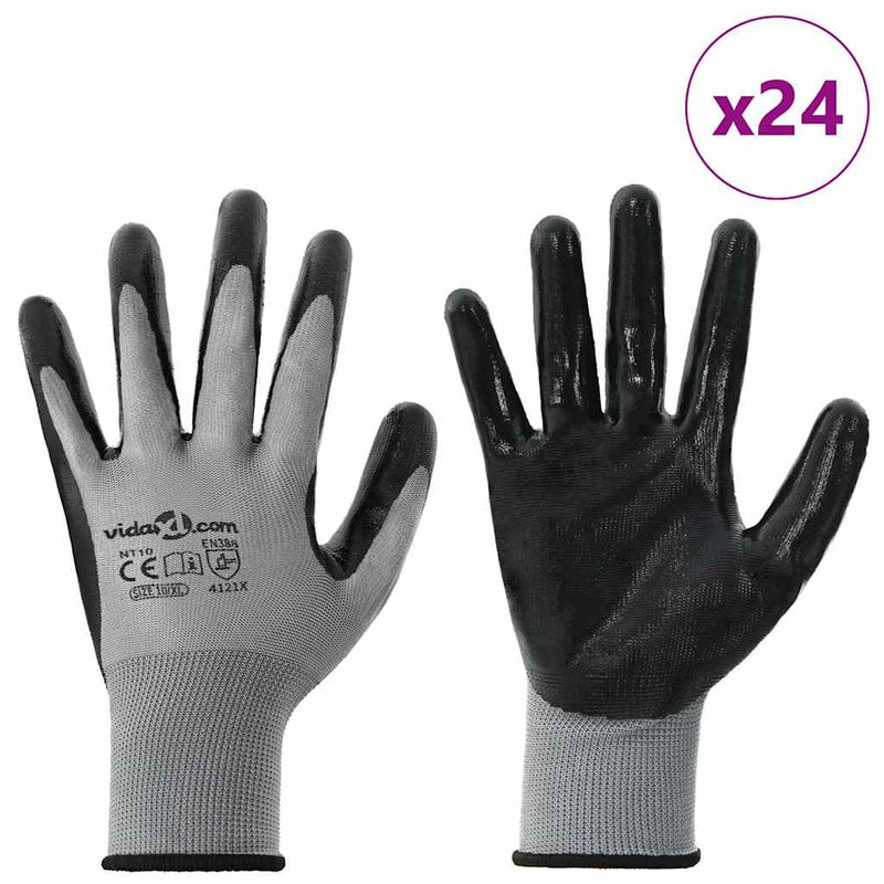Load image into Gallery viewer, Vidaxl werkhandschoenen 24 pcs grijs en zwart 10 xl polyester