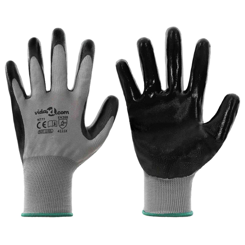 Load image into Gallery viewer, Vidaxl werkhandschoenen 12 pcs grijs en zwart 11 xxl polyester
