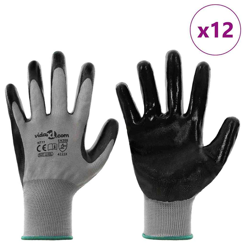 Load image into Gallery viewer, Vidaxl werkhandschoenen 12 pcs grijs en zwart 11 xxl polyester
