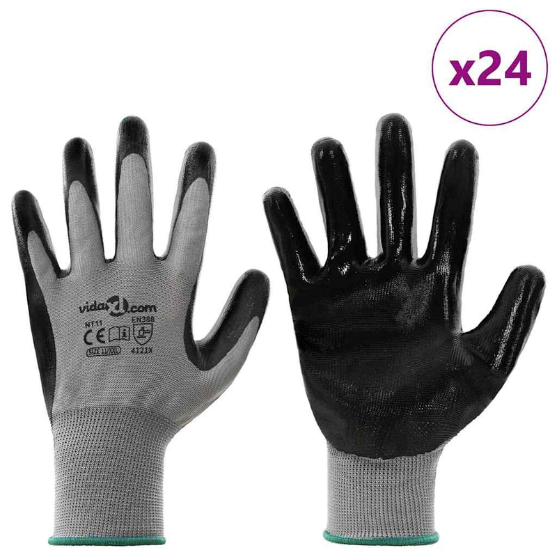Load image into Gallery viewer, Vidaxl werkhandschoenen 24 pcs grijs en zwart 11 xxl polyester