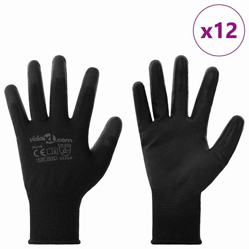Load image into Gallery viewer, Vidaxl werkhandschoenen 12 pcs zwart 10 xl polyester
