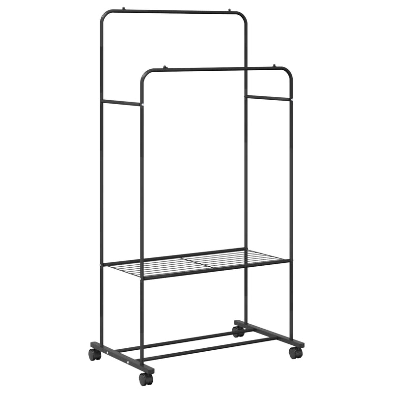 Load image into Gallery viewer, Vidaxl kledingrek met plank met wiel met opslag zwart 80 x 53 x 156 cm