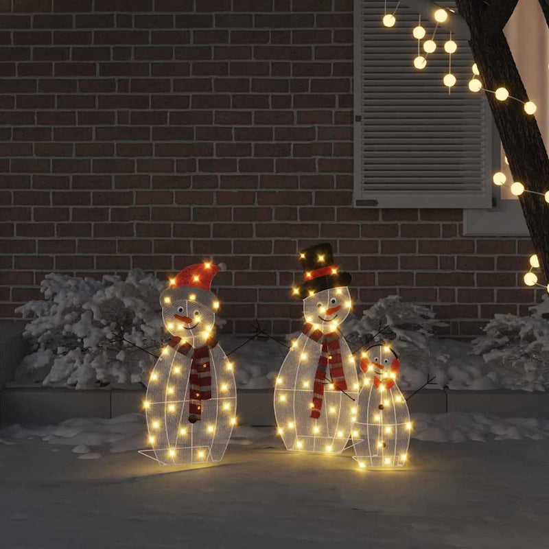 Load image into Gallery viewer, Vidaxl verlichte sneeuwpop familie 3 pcs warmwit polyester