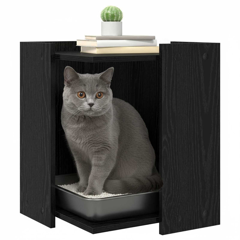 Load image into Gallery viewer, Vidaxl kattenbak omheining zwart eiken 42 x 42 x 51 cm bewerkt hout