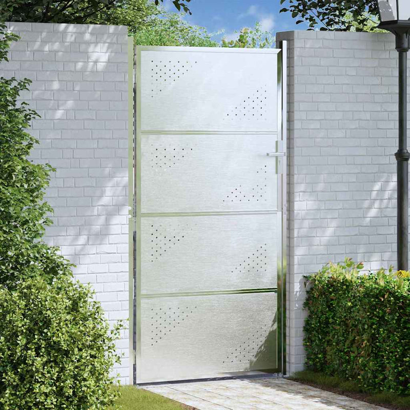 Load image into Gallery viewer, Vidaxl tuinpoort met slot zilver 96 x 180 cm roestvrij staal