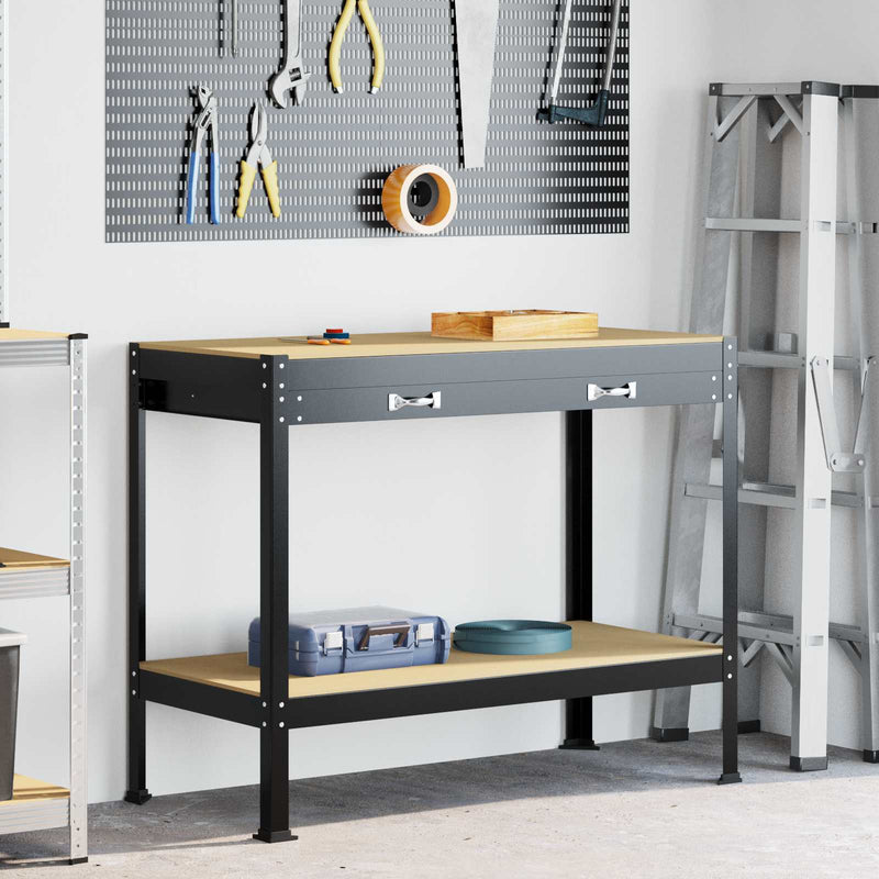 Load image into Gallery viewer, Vidaxl werkbanken met lade zwart 114 x 54 x 91 cm bewerkt hout