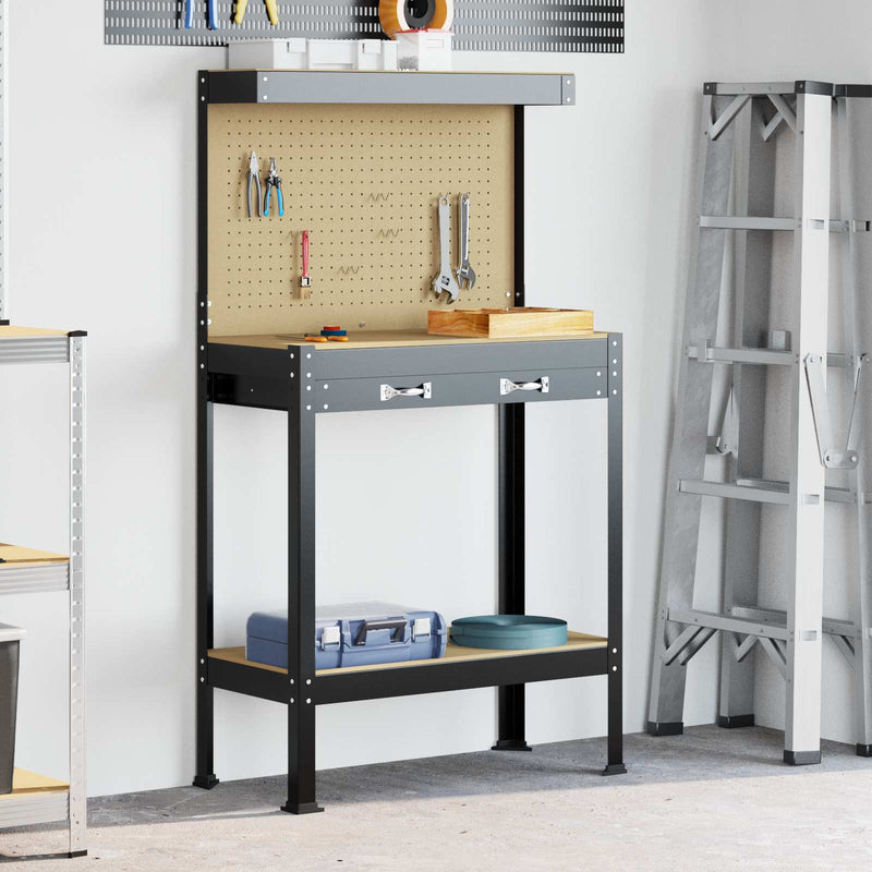 Load image into Gallery viewer, Vidaxl werkbank met lade met plank zwart 81 x 41 x 145 cm metaal