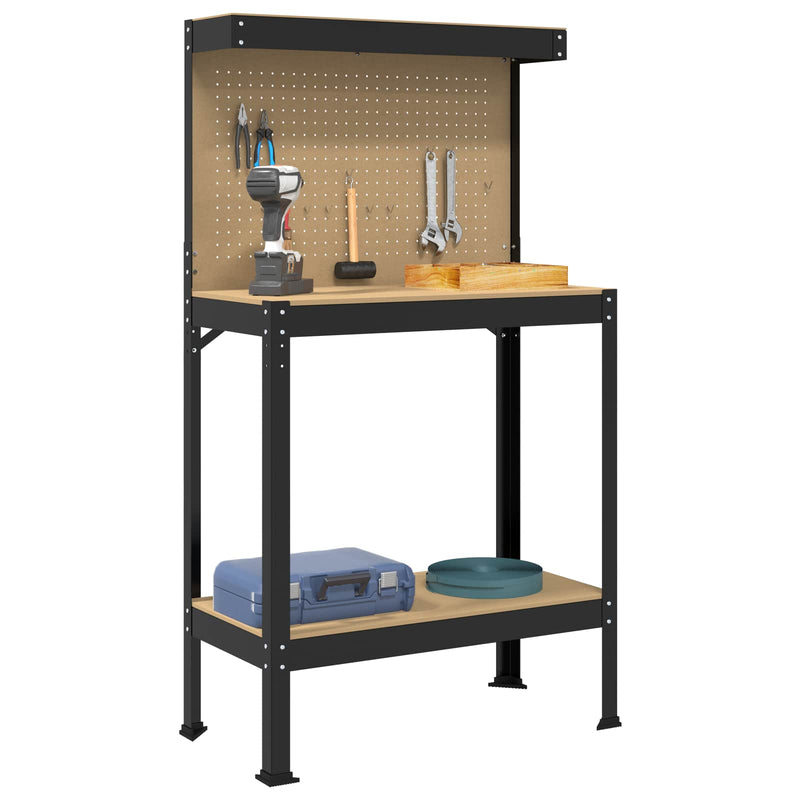 Load image into Gallery viewer, Vidaxl werkbanken met plank zwart 81 x 41 x 145 cm bewerkt hout