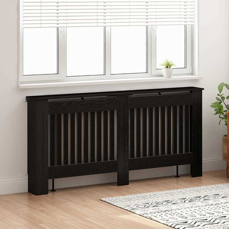 Load image into Gallery viewer, Vidaxl radiatorafdekking zwart eiken 172 x 19 x 81,5 cm bewerkt hout
