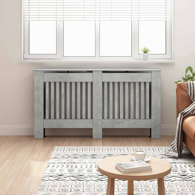 Load image into Gallery viewer, Vidaxl radiatorafdekking beton grijs 152 x 19 x 81,5 cm bewerkt hout