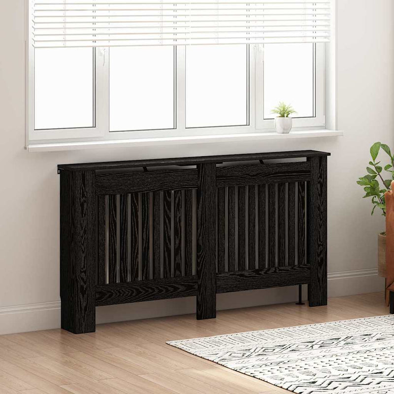 Load image into Gallery viewer, Vidaxl radiatorafdekking zwart eiken 152 x 19 x 81,5 cm bewerkt hout