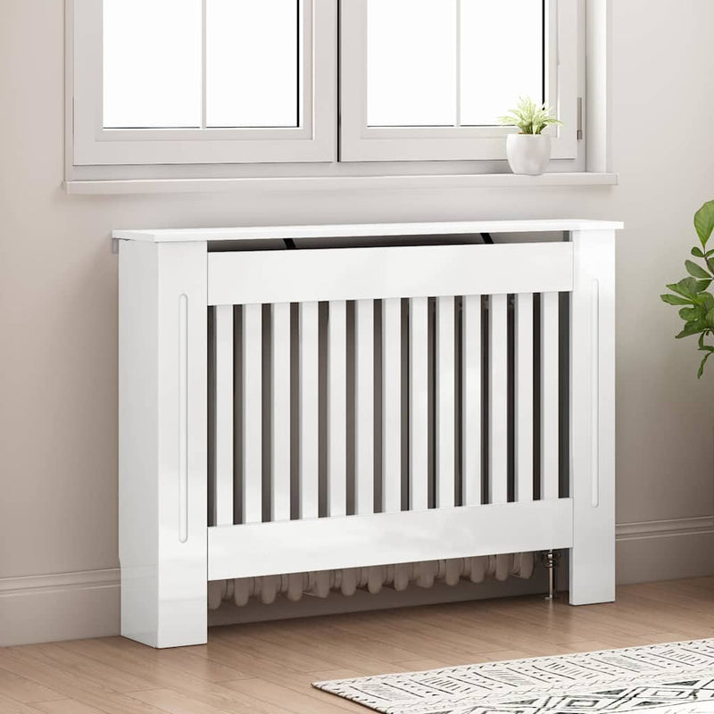 Load image into Gallery viewer, Vidaxl radiatorafdekking hoogglans wit 112 x 19 x 81,5 cm bewerkt hout