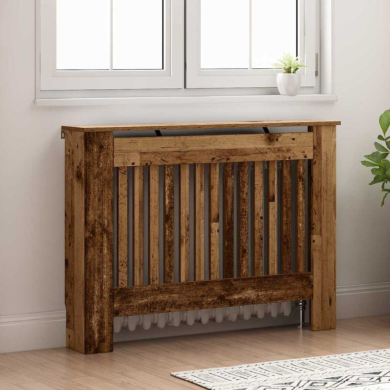 Load image into Gallery viewer, Vidaxl radiatorafdekking oud hout 112 x 19 x 81,5 cm bewerkt hout