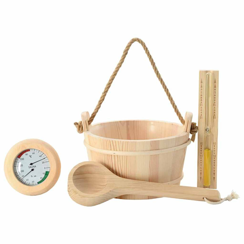 Load image into Gallery viewer, Vidaxl sauna accessoire set 4 pcs bruin massief vurenhout en hennep