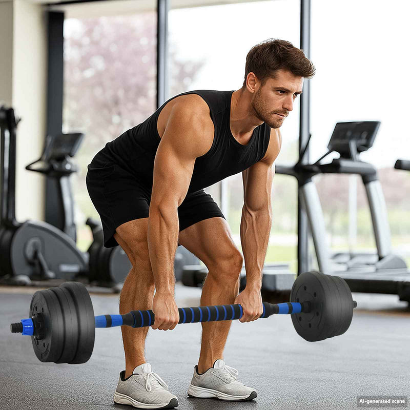 Load image into Gallery viewer, Vidaxl 2-in-1 halter-barbell set 30kg zwart en blauw