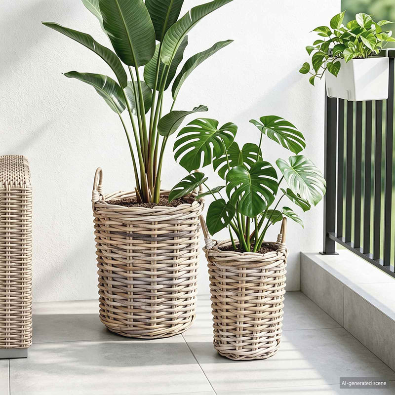 Load image into Gallery viewer, Vidaxl plantmand met opslag 2 pcs grijs kubu rattan