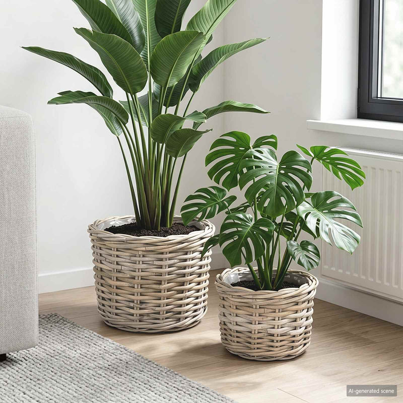 Load image into Gallery viewer, Vidaxl bloempot mand met opslag 2 pcs grijs kubu rattan