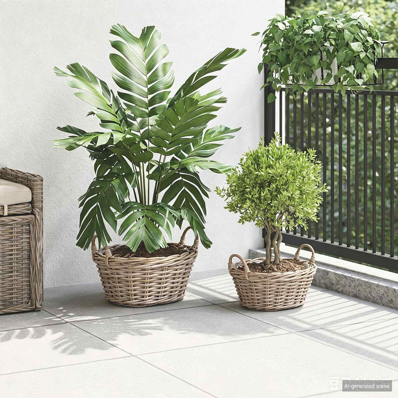 Load image into Gallery viewer, Vidaxl plantenmand met opslag 2 pcs grijs lacak riet