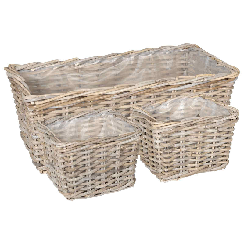 Load image into Gallery viewer, Vidaxl plantenmand met opslag 3 pcs grijs kubu rattan