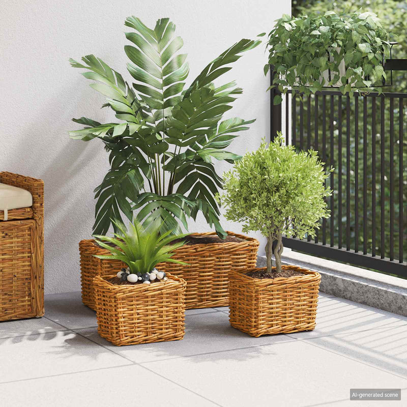 Load image into Gallery viewer, Vidaxl plantenmand met opslag 3 pcs bruin kubu rattan