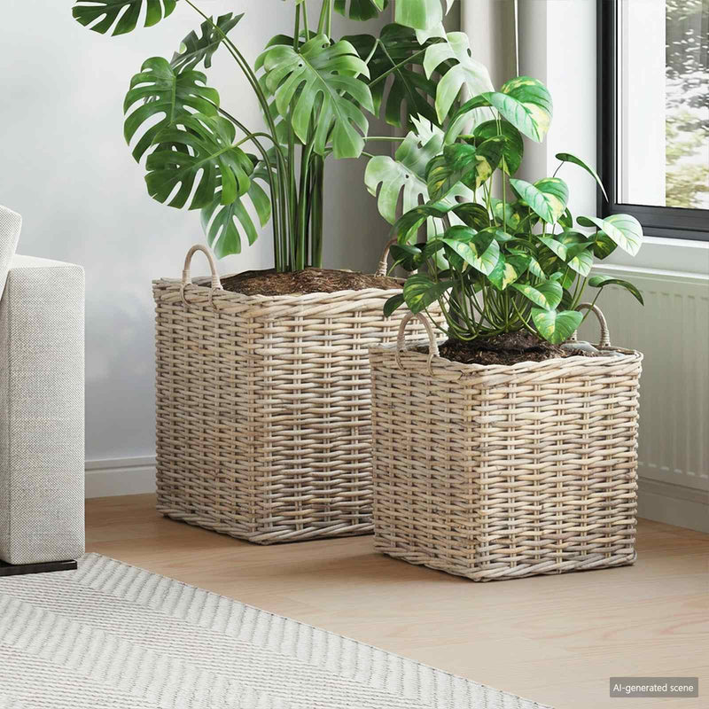 Load image into Gallery viewer, Vidaxl plantenmand met opslag 2 pcs grijs lacak riet