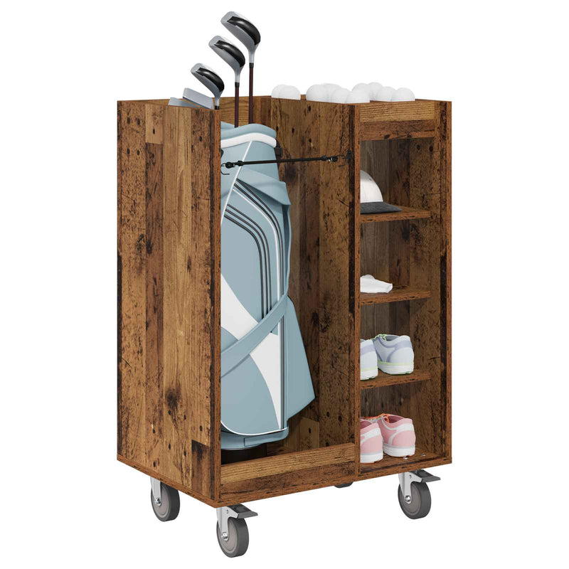 Load image into Gallery viewer, Vidaxl golfkast met wiel effen oudhout 65 x 45 x 98 cm