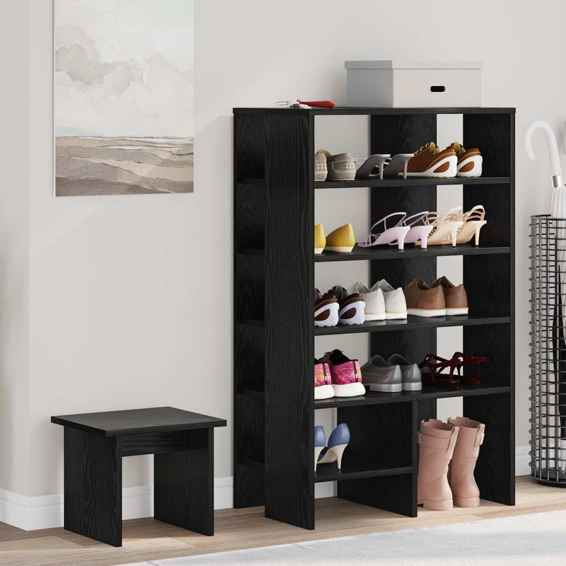 Load image into Gallery viewer, Vidaxl schoenenkast met plank 2 pcs zwart eiken bewerkt hout