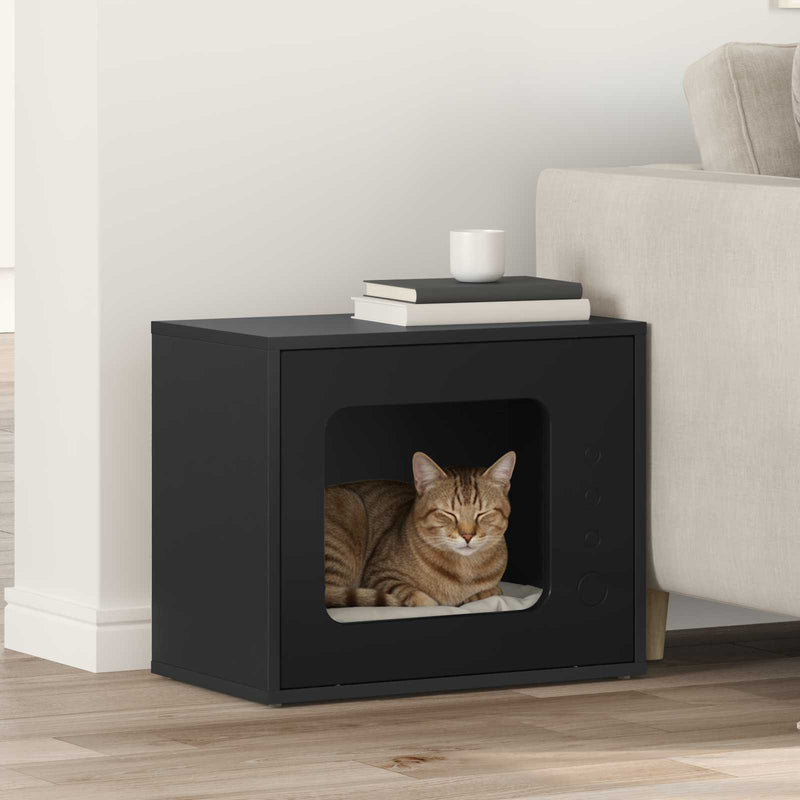 Load image into Gallery viewer, Vidaxl kattenhuis zwart 51 x 30 x 42,5 cm bewerkt hout