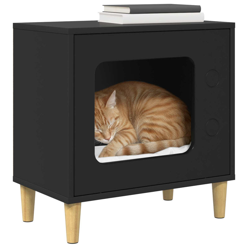 Load image into Gallery viewer, Vidaxl kattenhuis zwart 51 x 30 x 52 cm bewerkt hout