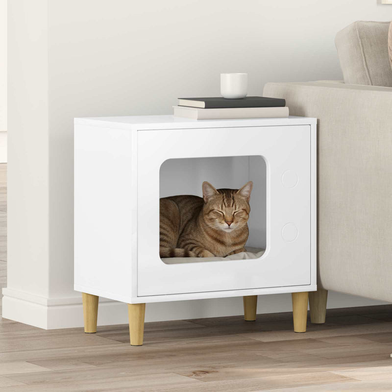 Load image into Gallery viewer, Vidaxl kattenhuis glanzend wit 51 x 30 x 52 cm bewerkt hout