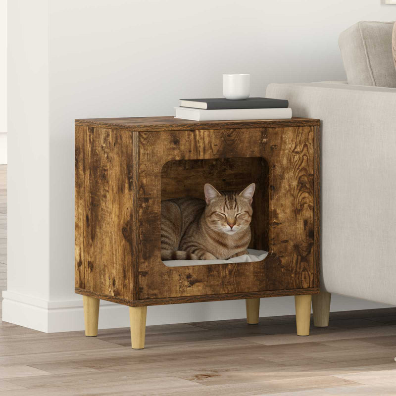 Load image into Gallery viewer, Vidaxl kattenhuis gerookt eiken 51 x 30 x 52 cm bewerkt hout