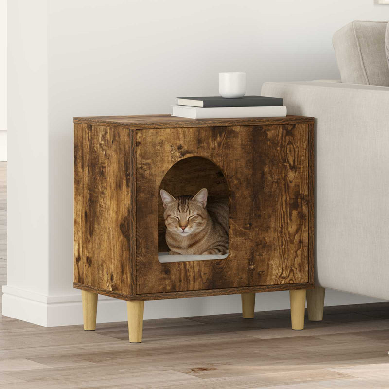 Load image into Gallery viewer, Vidaxl kattenhuis gerookt eiken 51 x 30 x 52 cm bewerkt hout