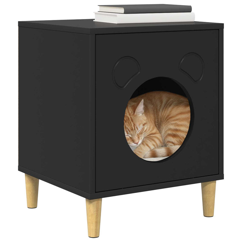 Load image into Gallery viewer, Vidaxl kattenhuis zwart 42,5 x 40 x 53 cm bewerkt hout