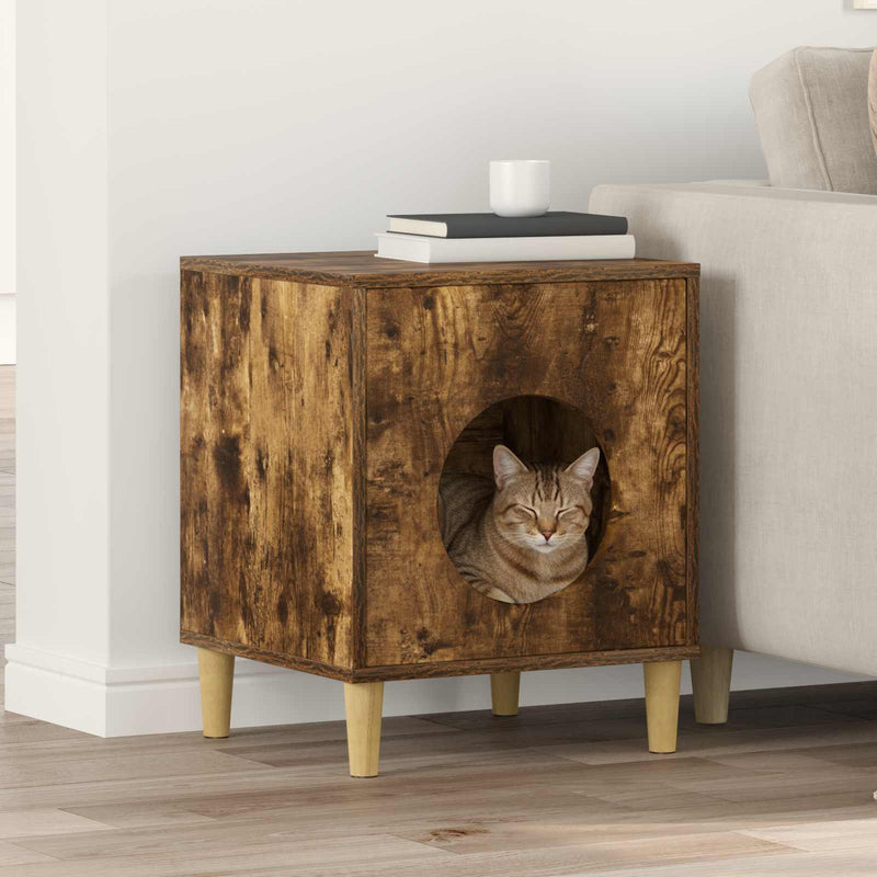 Load image into Gallery viewer, Vidaxl kattenhuis gerookt eiken 42,5 x 40 x 53 cm bewerkt hout