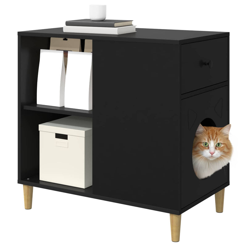 Load image into Gallery viewer, Vidaxl kattenhuis zwart 72 x 42,5 x 70 cm bewerkt hout