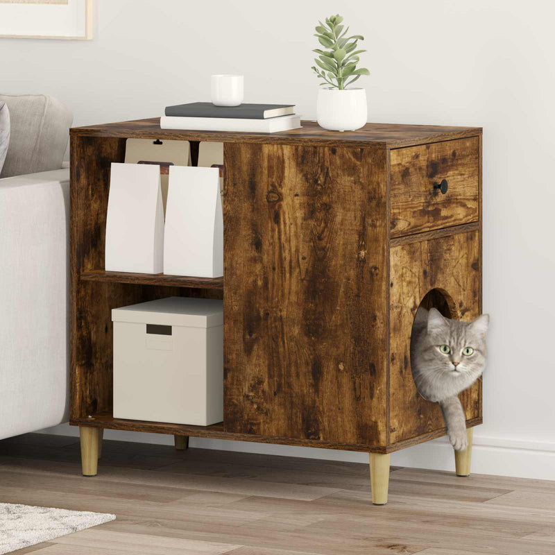 Load image into Gallery viewer, Vidaxl kattenhuis gerookt eiken 72 x 42,5 x 70 cm bewerkt hout
