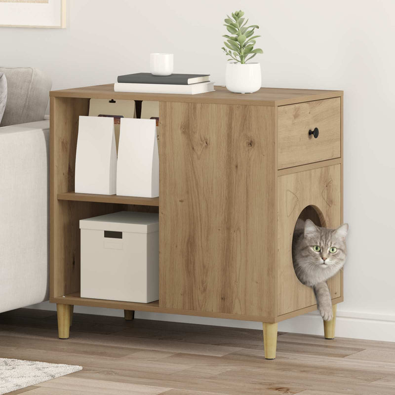 Load image into Gallery viewer, Vidaxl kattenhuis ambachtelijk eiken 72 x 42,5 x 70 cm bewerkt hout