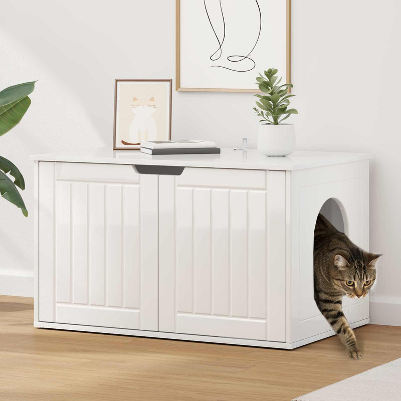 Load image into Gallery viewer, Vidaxl kattenhuis glanzend wit 85 x 55 x 50,5 cm bewerkt hout
